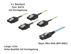 Mini SAS connection cable internal / SFF-8087 to 4 x SATA...