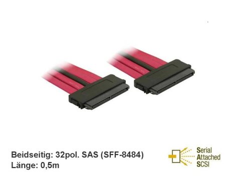 SAS Anschluss Kabel intern / beidseitig 32pin SFF-8484 / 0,5m